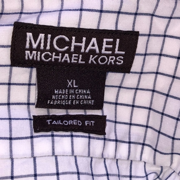 Michael Kors Mini Windowpane Dress Shirt, White XL - Picture 4 of 5